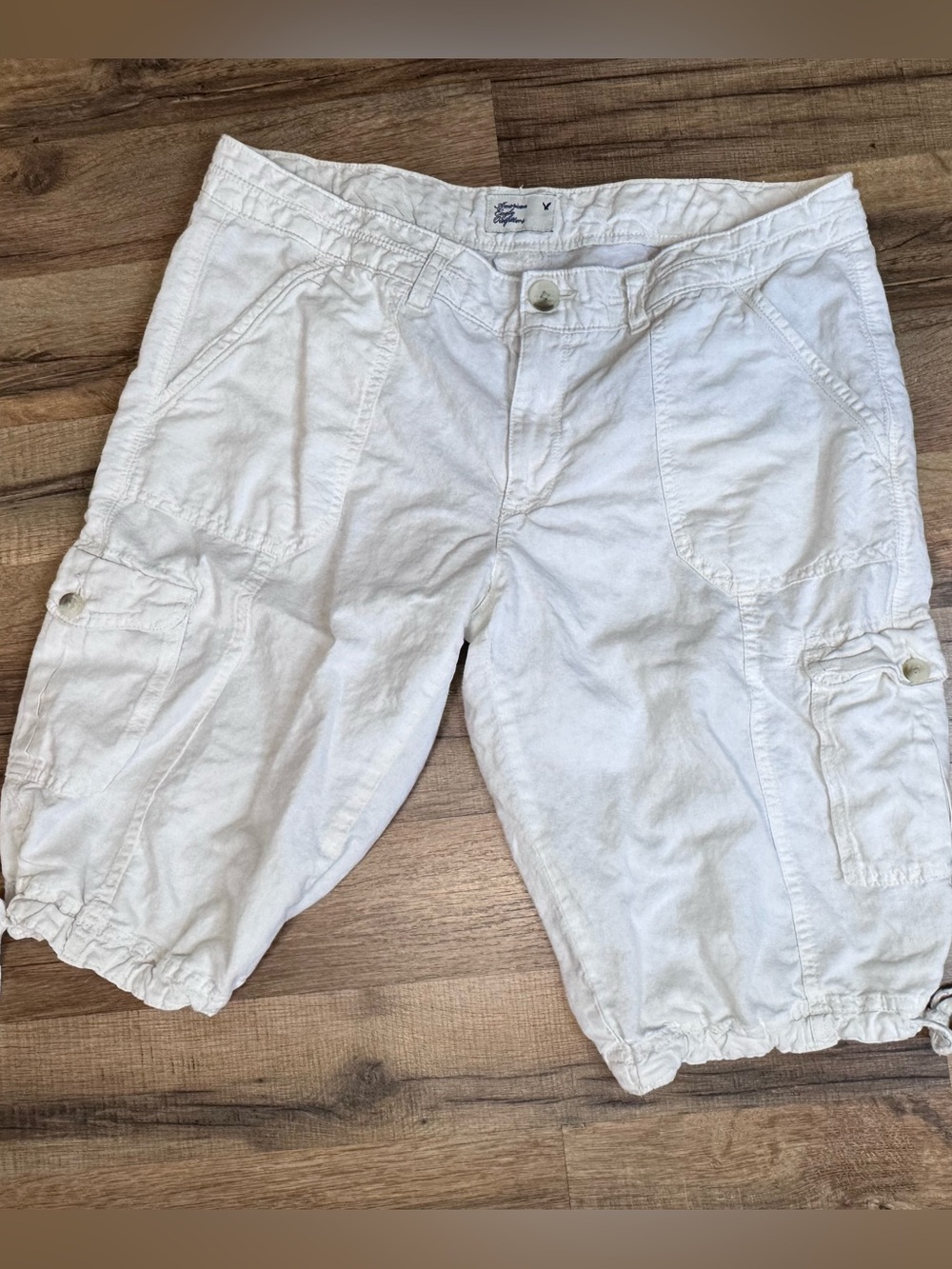 Vintage Y2K American Eagle Linen Cotton Utility Cargo “Jorts” Capris Size 12